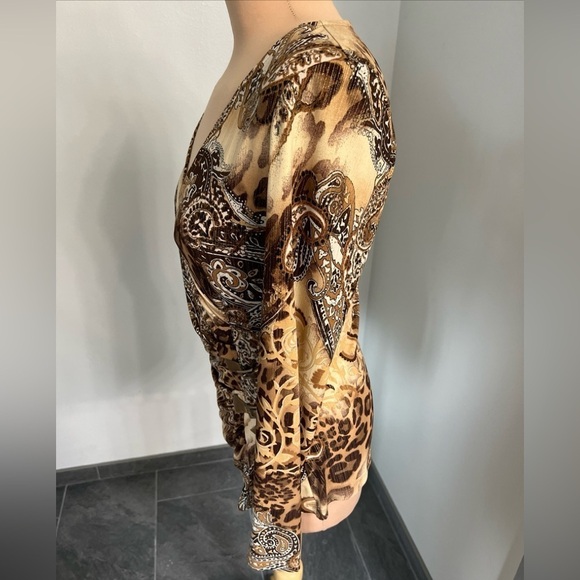 Cache Faux Wrap Long Sleeve Stretch Blouse Animal Paisley Print - Picture 7 of 9